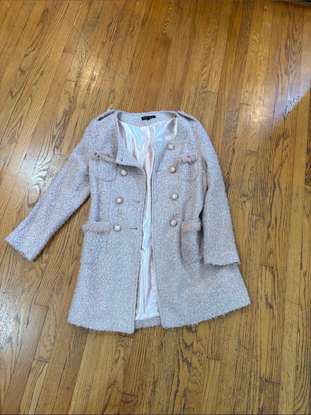 Women's Bouclé Double-Breasted Coat - Light Pink